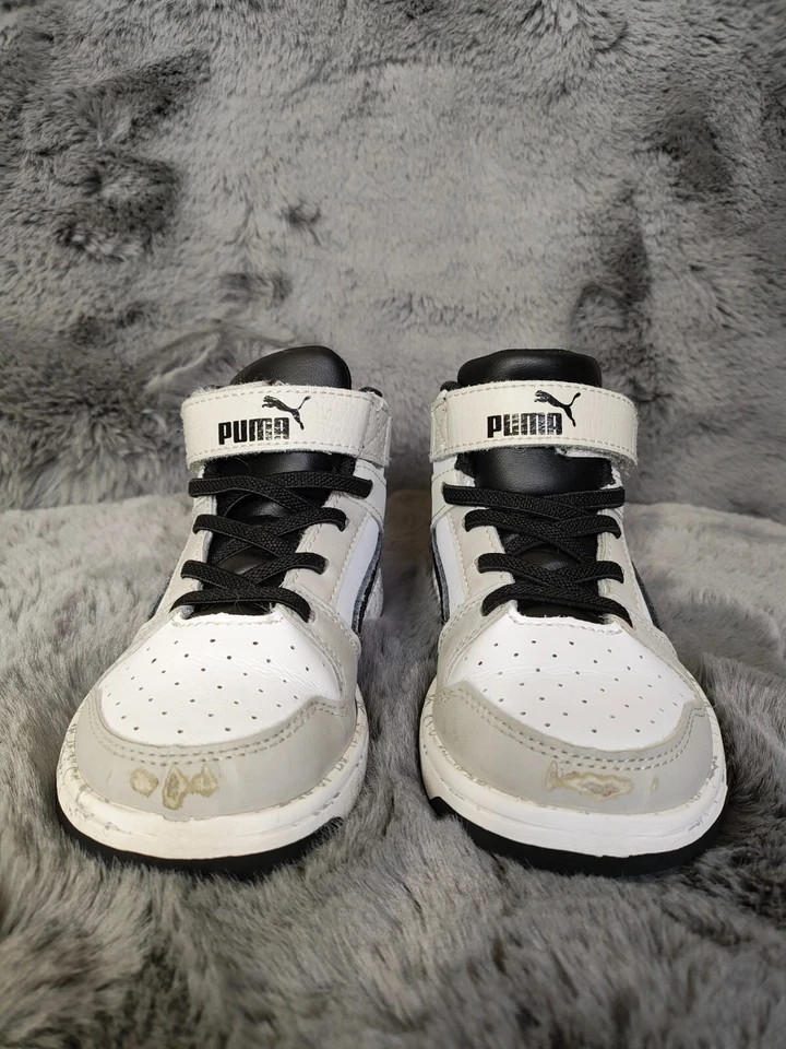 Tênis Puma Boy Rebound Layup 10.5C branco preto com cadarço cano alto sapatos casuais - Imagem 2 de 4