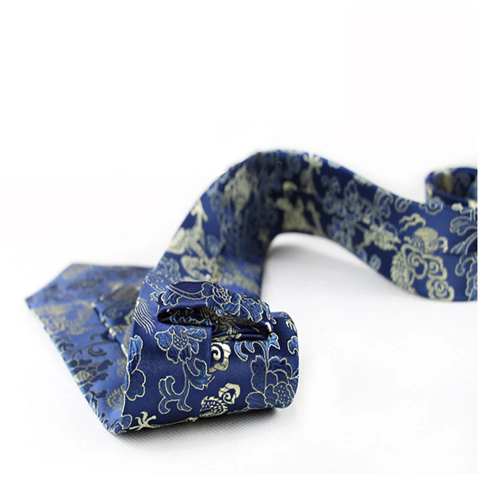 Corbata de hombre de alta calidad estilo chino floral patrón dragón fiesta corbata ancha 9 cm Foto 2 de 3