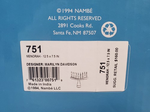 Vintage 1994 Nambe 751 Menorah 12.5" X 7.5" Marilyn Davidson NIB - Picture 3 of 8