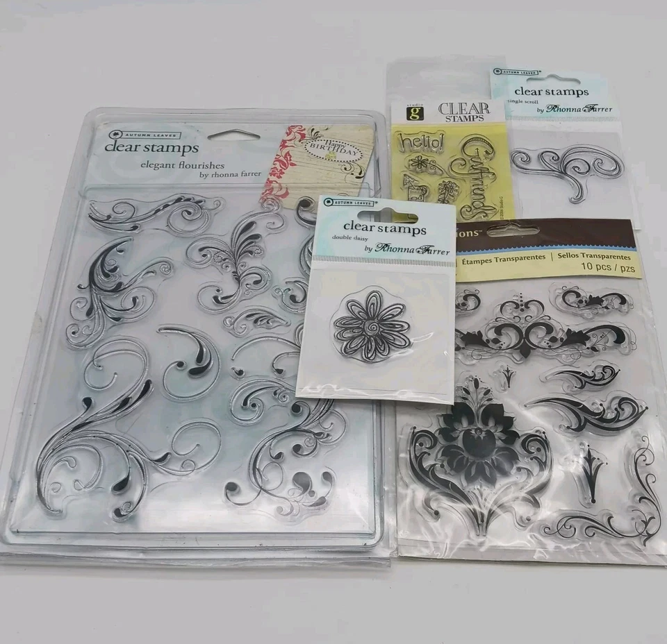  Autumn Leaves & Studio G Clear Acrylic Stamps Lot Swirls Patterns & More  - Image 3 of 4