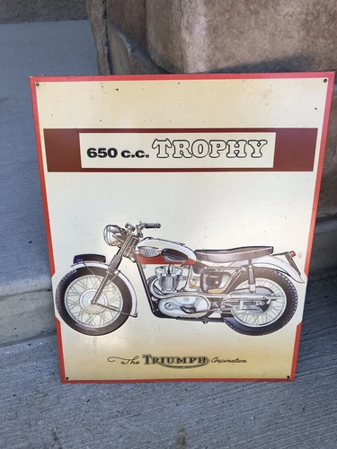 Vintage Triumph Motorcycle Tin Embossed Sign