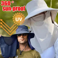 Men Women Summer Bucket Boonie Hats w/Neck Cover Flap Sun Wide Brim Outdoor Cap