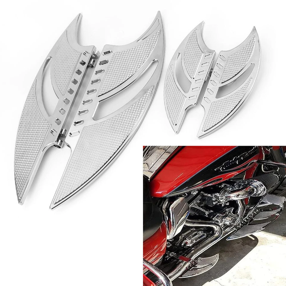 Chrome Front and Rear Footboards For Harley Touring Street Glide Softail Deluxe - Image 2 of 4