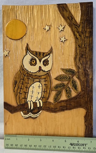 VTG Handcarved & Handpainted Wooden Owl Plaque Signed Earl Gaskill Jr 1986 OOAK - Picture 3 of 5
