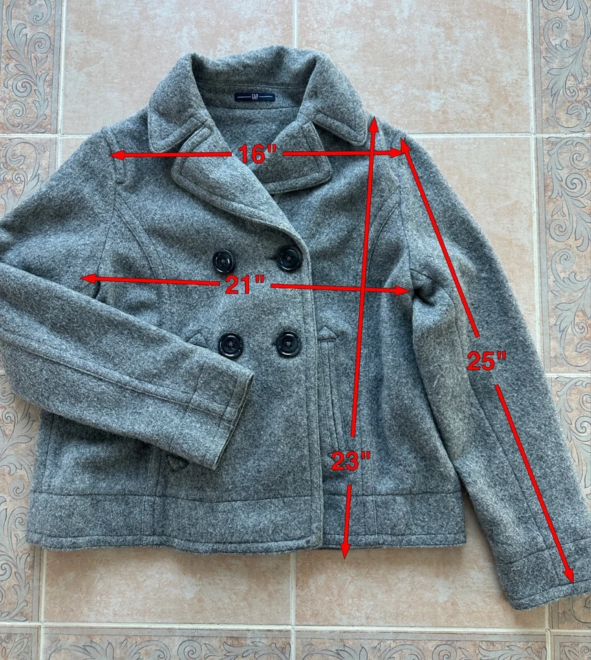 Abrigo GAP Recortado Doble Pecho Guisante Gris Mezcla Lana Mujer Talla L Foto 2 de 4