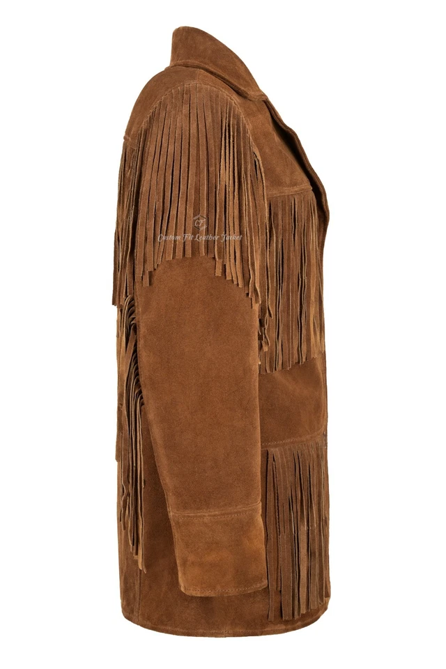 Women Western Fringes Leather Jacket Tan Classic Fringe Real Suede Jacket 5937 - Image 2 of 4