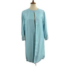 Vintage Blue Embroidered Cuff Long Sleeve Open Front Dressy Jacket