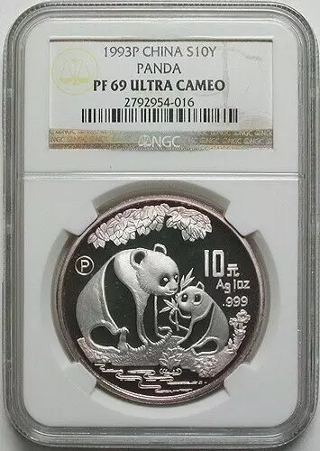 China 1993 10 Y Yuan Silver Panda Coin Ounce Oz NGC PROOF PF 69 Ultra Cameo UC