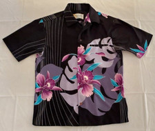 Royal Palm Hawaii Hawaiian Shirt Size Medium Black Floral Design Polyester