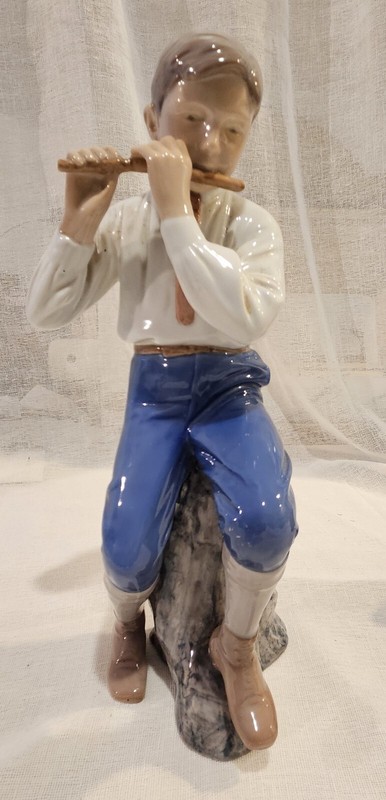 Collectible Figurine by Bing & Grondahl from Denmark of Boy Playing Flute. VTG