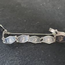 1920’s Siam Sterling Silver Art Deco Bracelet Niello .925 Antique