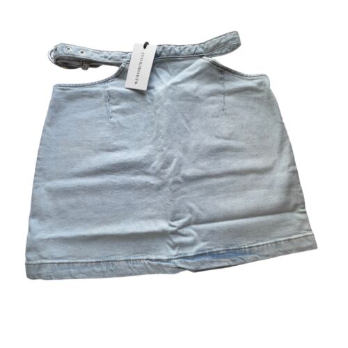 WEWOREWHAT Cut Out Denim Comfort Stretch Skirt Super Light Size Small WWDB94-3 - Afbeelding 1 van 6