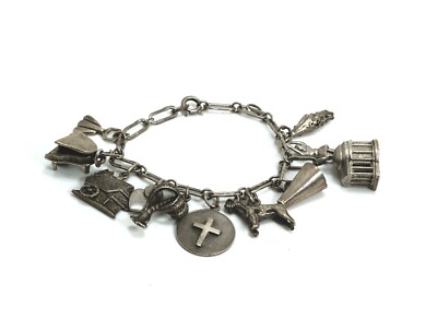 Vintage Sterling Silber Bettelarmband - Klavier, Palme, Hund, Jefferson
