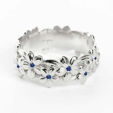 1ct Lab-Created Blue Sapphire Engagement Ring Flower Cluster White Gold Plated