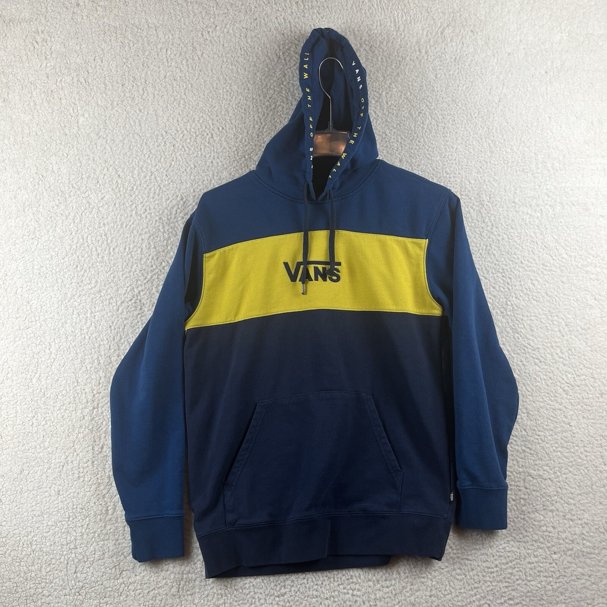 Vans Hoodie Mens Medium Blue Yellow Soft Cotton Blend PullOver