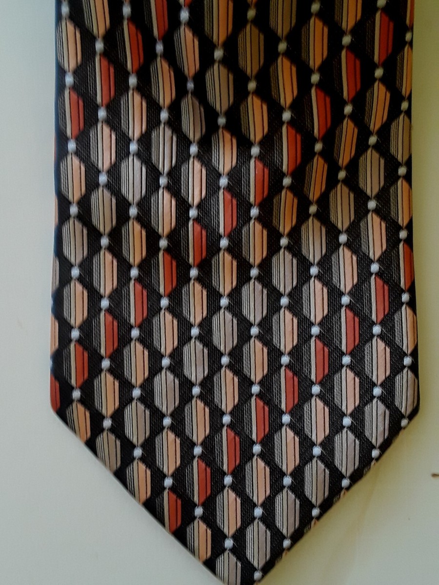 その他 S Men's Stafford Orange Black Geometric Print Necktie | eBay