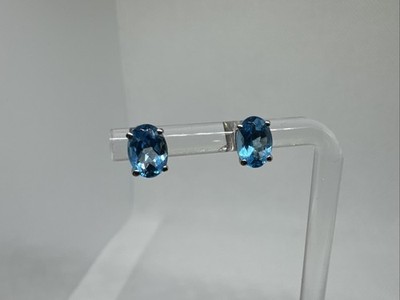 14k White Gold Blue Topaz December Birthstone Oval Earrings 1.22g