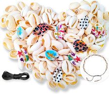 110Pcs Cowrie Shell Beads for Crafts, Printed Beach Cowrie Shells Smooth Cut Ova