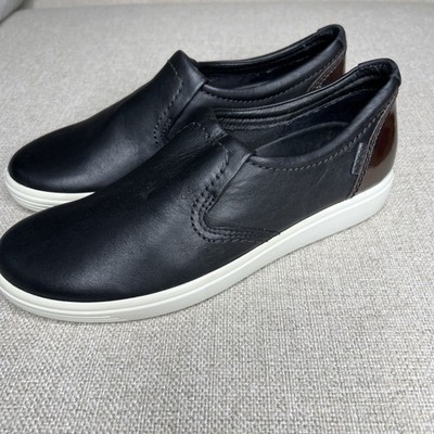 ECCO NWOT Soft 7 Black Leather Slip-On Casual Sneaker Womens EU 38 US 7 Patent
