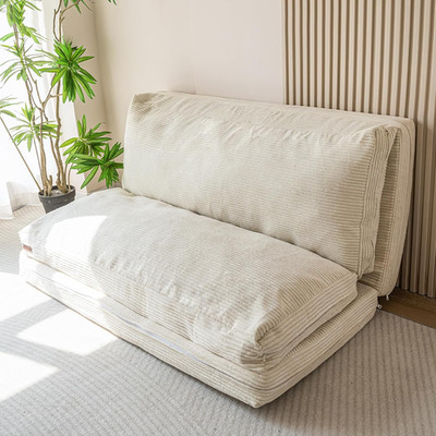 Convertible Folding Sofa Bed, Extra Thick Lounge Chair with Washable Cover, Beig