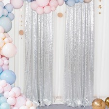 Silver Sequin Backdrop Curtains 2x8ft Photo Background 2 Panels 1011E Decor