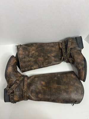 Ariat Boots Womens Size 6.5B Brown Leather Tall Harness Manhattan Zip Up Western