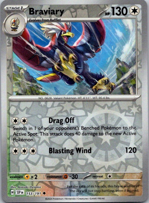 Braviary 153/191 Uncommon Surging Sparks Pokemon Reverse Holo Near Mint