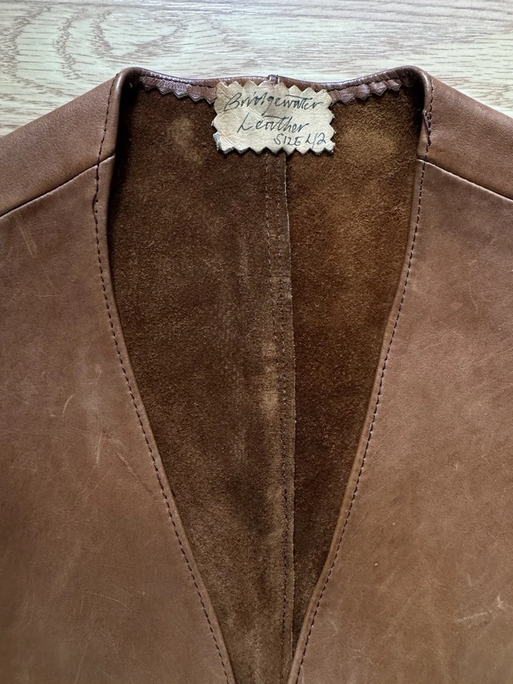 Vintage 1960s Genuine Leather Vest Gorgeous Brown Western Waistcoat Bridgewater - Image 4 of 4