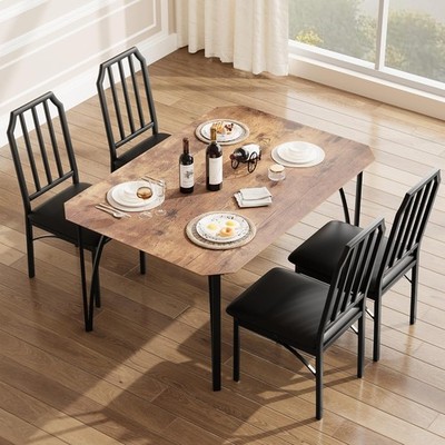 5-Piece Dining , Kitchen Table & Chairs with Chamfered Edges and Cushioned Seats