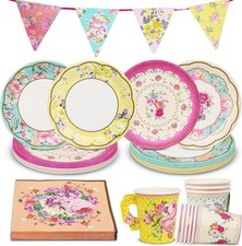 Floral Afternoon Tea Party Decorations 16 Guests Disposable Tableware Set Pretty