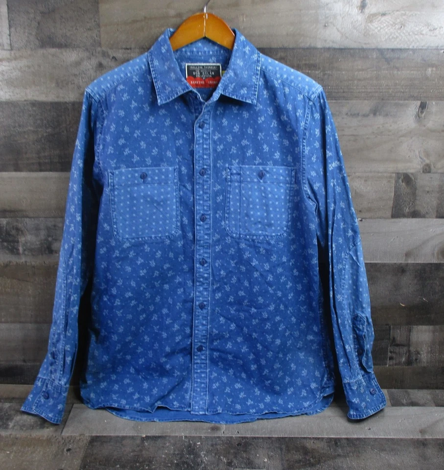 Barking Irons Shirt Mens Medium Blue Bob Dylan Collection Indigo Floral Print - Image 2 of 4