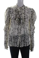 Bardot Womens Floral Print Long Sleeved Button Up Collared Blouse White Size M