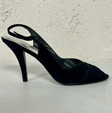 Vintage Stuart Weitzman Satin Sling Back Peep Toe Heels - 10 M Black, Never Worn