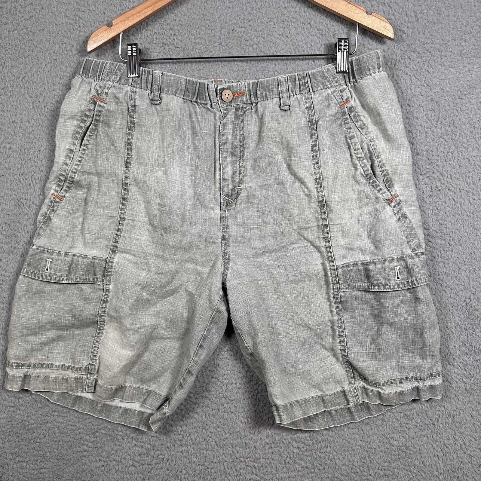 Tommy Bahama 100% Linen Men's Shorts XL Gray Relax Cargo Pockets Casual Beach