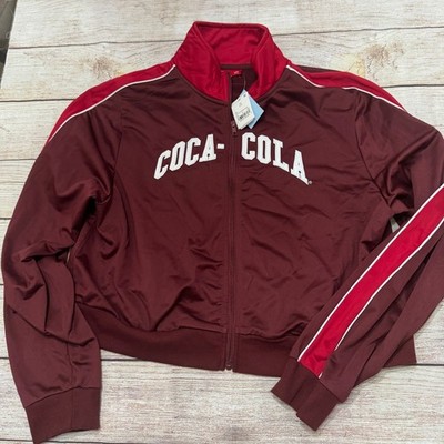 Coca Cola Track Jacket Women's Burgundy Red White Full Zip Collar Style XXLarge