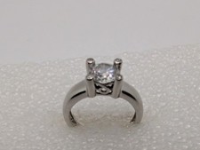 Sterling Silver 925 Solitaire Round Cubic Zirconia Ring Size 5.75