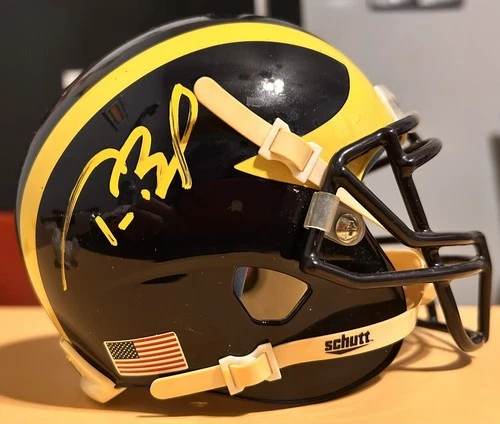 TOM BRADY Michigan Wolverines  Autographed Mini Helmet Schutt