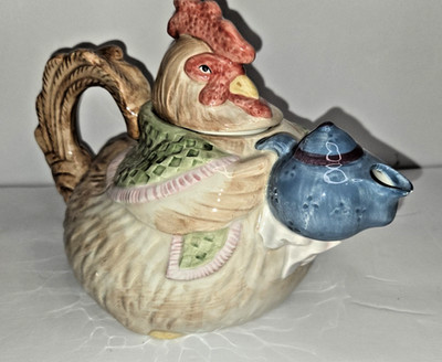 Fitz & Floyd 1987 Rooster Teapot 42oz Farmhouse Ceramic Chip Spout