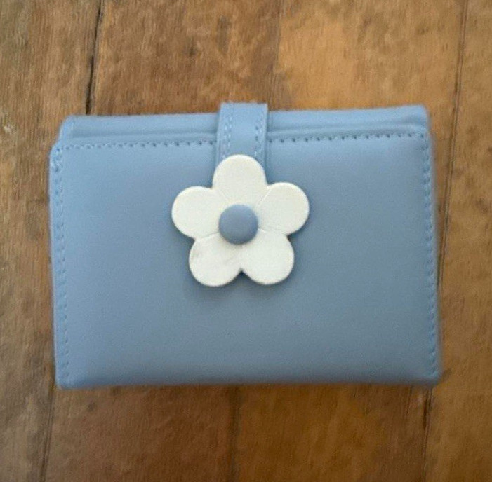 Blue Folding Women’s Wallet, Flower Theme