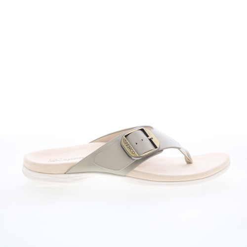 Spenco Sierra SP1068GRY Womens Gray Wide Leather Flip-Flops Sandals Shoes