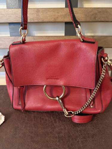 Chloé Faye Day Shoulder Bag Small Red Leather