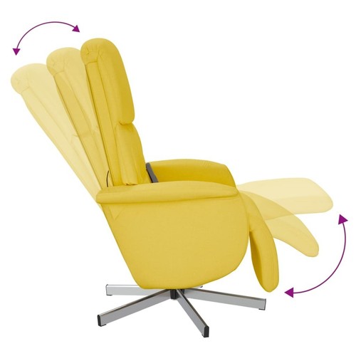 vidaXL Sillón reclinable de masaje con reposapiés tela amarillo claro - Imagen 7 de 10