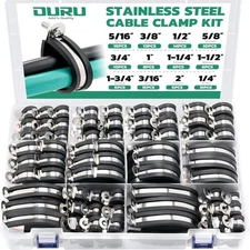 125PCS Cable Clamp,12 Sizes Stainless Steel Rubber Coated 125PCS, Black 