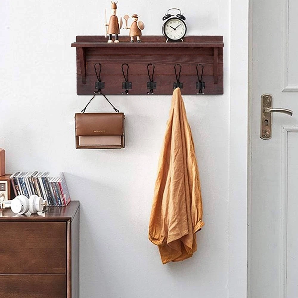 Concept Decorative Floating Mounted Wall Shelves with Hooks