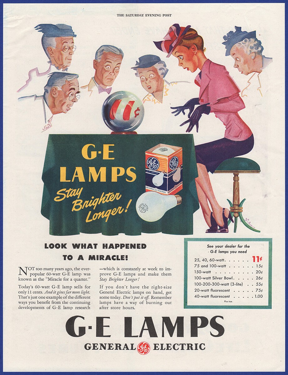 Vintage 1946 GENERAL ELECTRIC GE Lamps Light Bulbs Crystal Ball