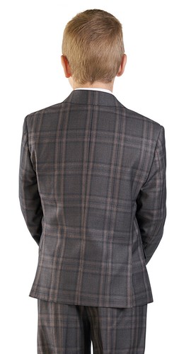 Boys Brown bronze Suit Tuxedo 5 Piece Set Windowpane Peak Lapel Kid Formal 35071 - Picture 8 of 8