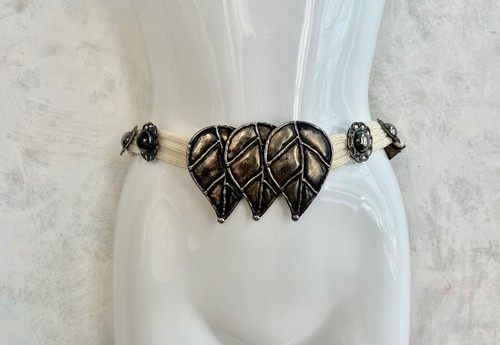 Vintage Metal Cream Rope Cord Embellished Leaf Ornate Costume Belt 30" S - Picture 2 of 7