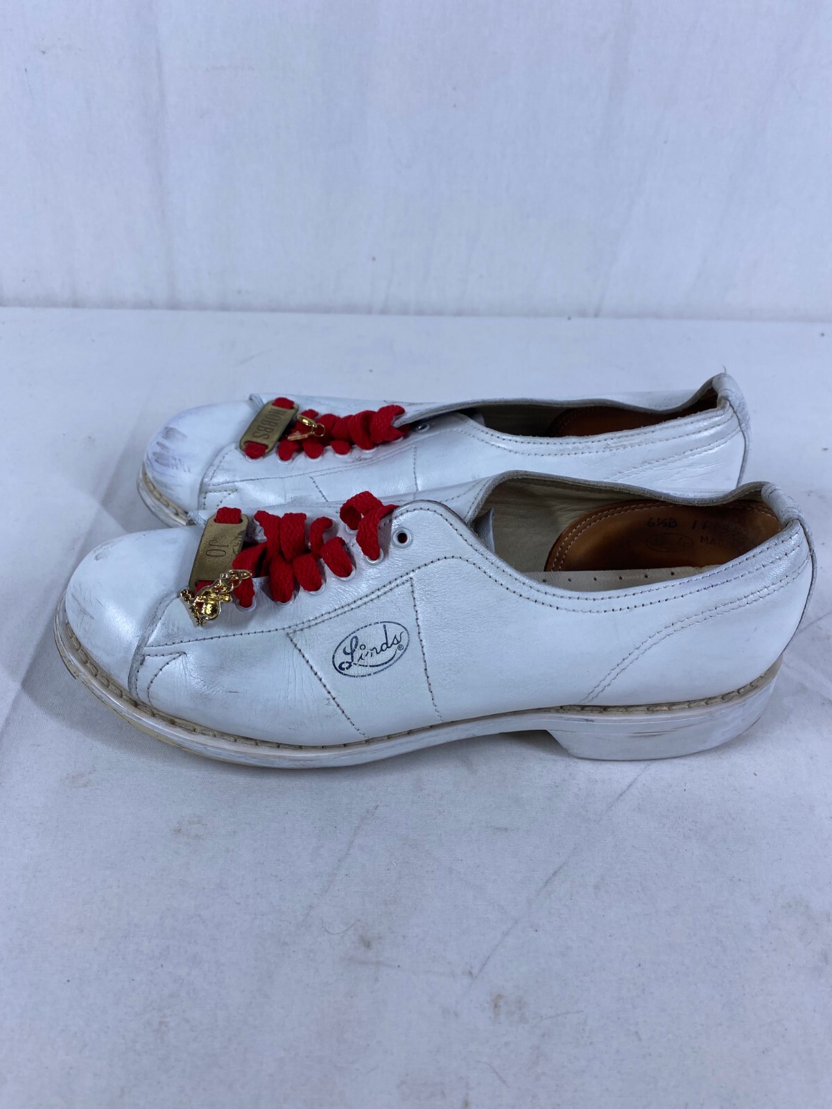Vintage Women's White Leather Linds Bowling Shoes 6 1/2 B Red Laces Right Handed eBay