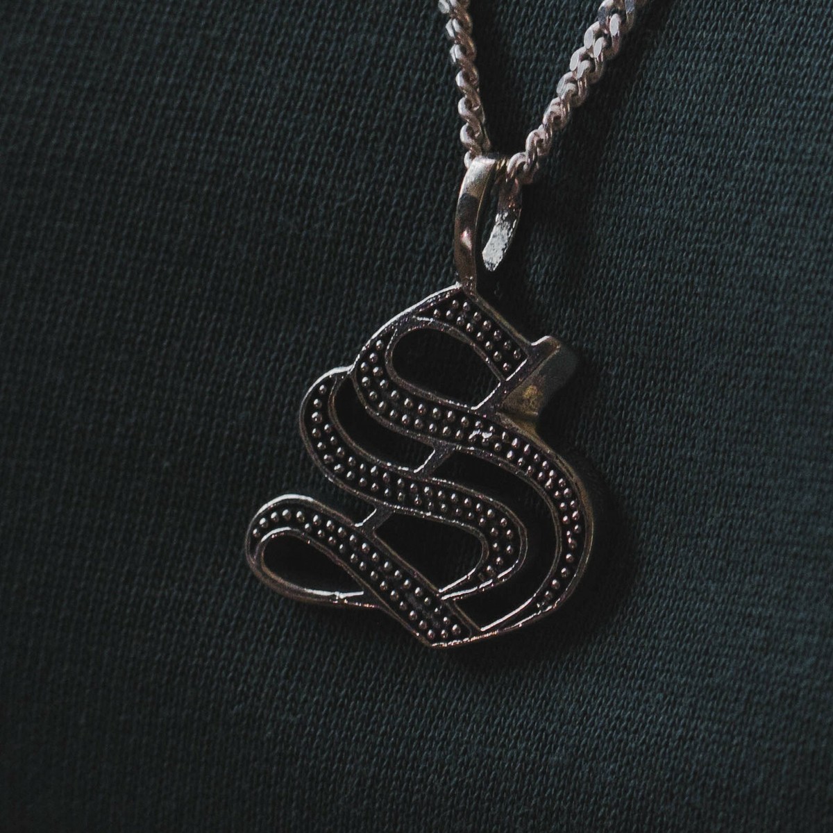 S pendant necklace Biker gothic A-Z silver alphabet Initial