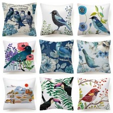 Decorative Cushion COVER Sofa Colorful Birds White Two-Sided Pillow Case 18x18"